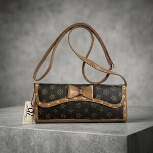 Giovanni Vallenzio Y2K Style Baguette Shoulder Bag Brown Monogram Bow Purse NWT